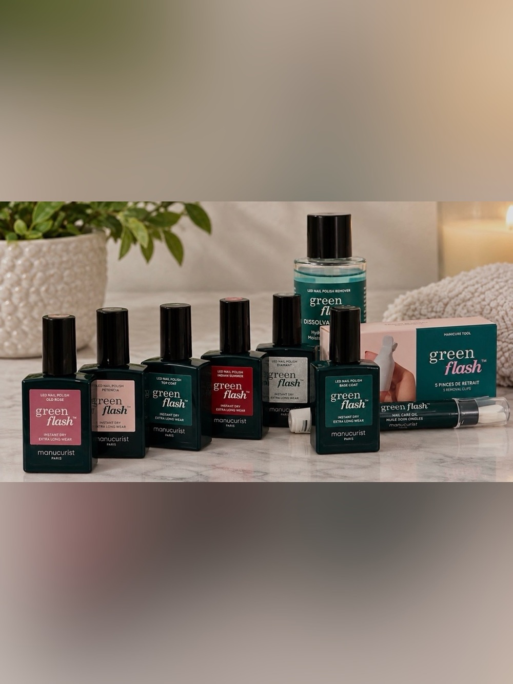 Green Flash Manicure set lot included everything shown: Polish, top coat, etc